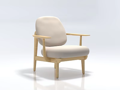 Modern Leisure Chair With Wooden Frame And Light Colored Cushion For Comfortable Seating 3d model