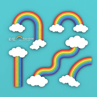 Rainbow clouds seven-color rainbow hand-painted cartoon illustration children's cute decorative elements 3d model