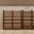 Minimalist Clothing Store Interior With Wooden Shelves LED Strip Lighting And Display Area
