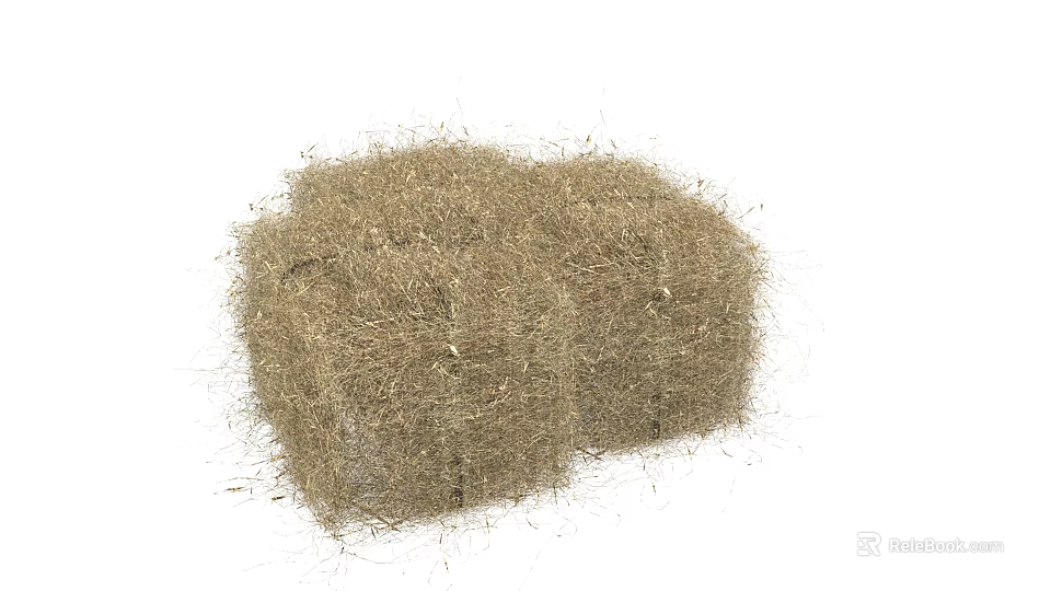 Natural Dried Grass Hay Bales With Two Rustic Bundles And Dry Plant Texture 3d model 