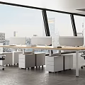 Modern Office Desk With Wooden Top Computer Monitors And Office Chairs By City View Windows