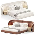 Modern Double Bed With Upholstered Headboard Pillows And Nightstand Color Options