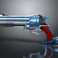Mechanical Revolver With Blue Metallic Components Silver Barrel Red Wooden Grip And Gear Details