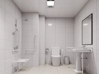 Other Bathroom Interior Design With White Tiled Walls Shower Toilet And Sink 3d model