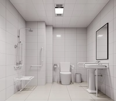 Other Bathroom Interior Design With White Tiled Walls Shower Toilet And Sink 3d model