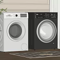 White and Black Front Loading Washing Machines in Modern Home Interior 3d model