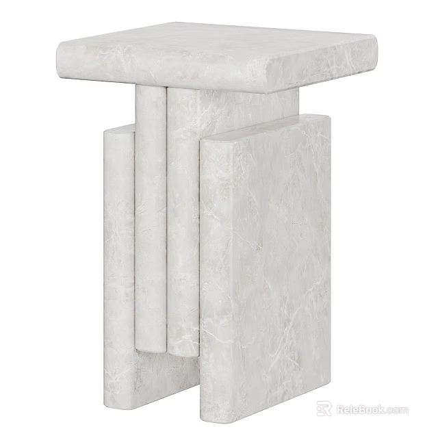 Modern White Marble Side Table With Sleek Stacked Geometric Structure Design 3d model