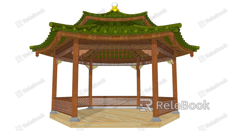 Chinese-style pavilion hexagonal-tip pavilion model