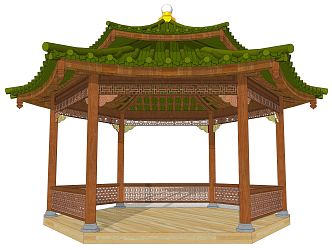 Chinese-style pavilion hexagonal-tip pavilion 3d model