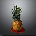 Ripe Fresh Pineapple Placed On Red Plate Against Dark Background Surface