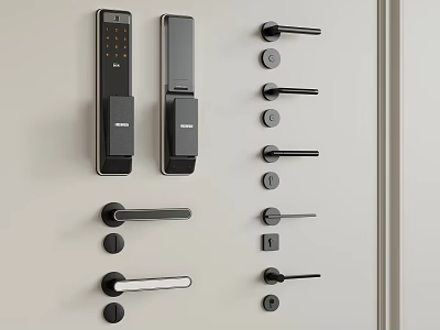 Modern Door Handles In Various Styles Including Smart Lock Designs For Home 3d model