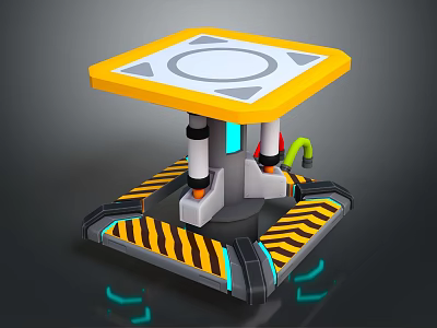 Modern Elevator With Yellow Top White Panel And Black Yellow Warning Stripes 3d model