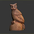 Intricately Carved Wooden Owl Statue Perched On Natural Wood Stump Base