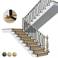Elegant Staircase Featuring Wooden Steps Black Metal Curved Railings And Decorative Connectors