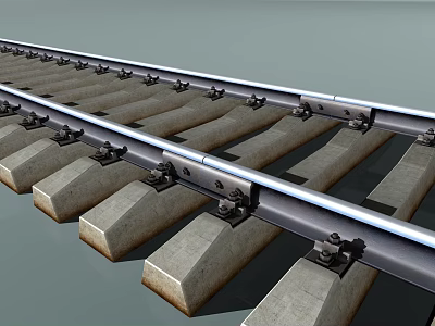 Durable Railroad Tracks With Concrete Sleepers And Rail Fasteners For Efficient Railway Infrastructure 3d model