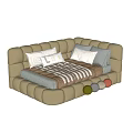 Soft Upholstered Kids Bed With Striped Bedding Multiple Color Options And Decorative Pillows