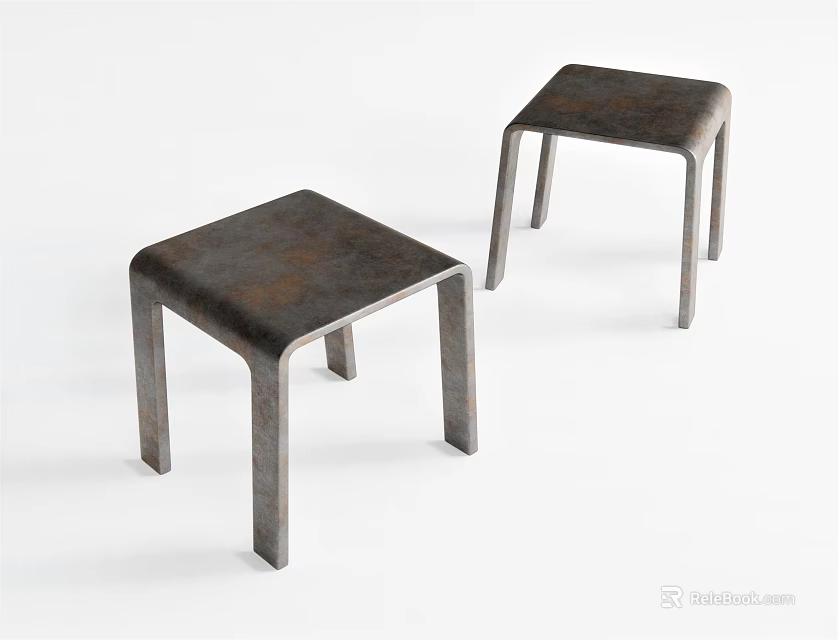 Two Modern Minimalist Stools With Metal Frame And Square Seat Design 3d model 