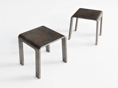 Two Modern Minimalist Stools With Metal Frame And Square Seat Design 3d model