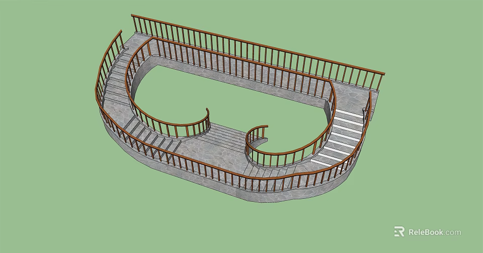 Spiral Staircase With Wooden Railings And Gray Steps Architectural Design 3d model 