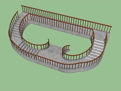 Spiral Staircase With Wooden Railings And Gray Steps Architectural Design 3d model