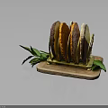 Assorted Colored Bread Slices Displayed on Wooden Tray With Green Leaf Accents