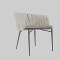 Stylish Beige Upholstered Dining Chair With Tufted Backrest And Black Metal Legs
