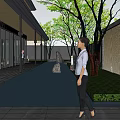 Modern Sales Office With Glass Facade Black Roof Surrounded By Trees And Landscaped Garden