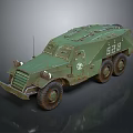 Green Armored Military Vehicle With Six Wheels Number 523 And Weathered Exterior