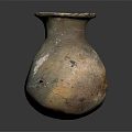 Ancient Handmade Pottery Sculpture With Textured Surface Small Mouth On Black Background