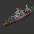 Battleship Warship Model With Red Hull And Naval Equipment 3d model