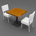 Square Wooden Dining Table Set With White Chairs And Black Base 3d model