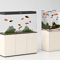 Aquarium Fish Tanks With Colorful Fish Plants Rocks And Cabinet Stands