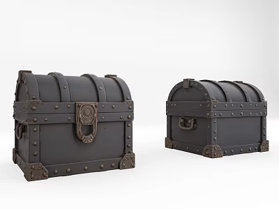 Vintage Black Storage Chests With Metal Rivets Leather Accents And Handles 3d model
