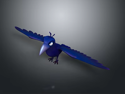 Animated Blue Crow Flying with Spread Wings and Vibrant Feathers 3d model