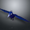 Animated Blue Crow Flying with Spread Wings and Vibrant Feathers