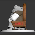 Wooden Chair Featuring Seated Cartoon Character In White Robe On Circular Base