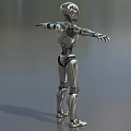 Game Movie Robotic Character With Silver Mechanical Body Blue Eyes And Outstretched Arms