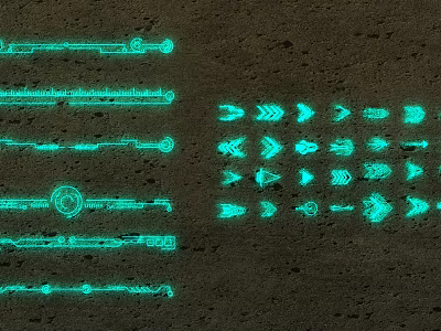 Set of Glowing Green Lines and Arrow Symbols on Dark Background Design Elements 3d model
