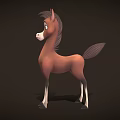 Cute Brown Cartoon Pony With White Face And Legs Standing On Dark Background