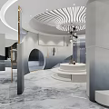Modern Luxury Boutique Interior With Circular Display Platform Mannequin And Chandelier