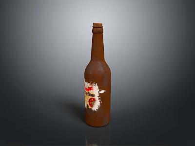 Brown Glass Bottle With Worn Label Vintage Design For Daily Living Supplies 3d model