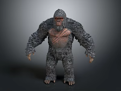 Giant Gorilla With Shaggy Rough Fur Large Muscular Body And Chest Tribal Patterns 3D Rendering 3d model