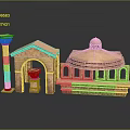 Classical Stone Architectural Scene Components With Column Small Arch Structure And Dome Pavilion 3d model