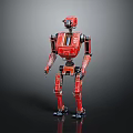 Red Mechanical Robot Character Standing With Detailed Joints And Metallic Body