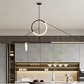 Modern Restaurant Interior With Dining Table Chairs Pendant Light And Open Kitchen Area 3d model