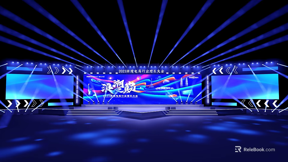 2023 China Economic Person of the Year Awards Ceremony Stage with Blue Lighting Backdrop 3d model 