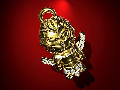 Exquisite Golden Winged Jewelry Pendant Adorned With Pearls And Diamonds 3d model