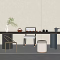 Modern Tea Table and Chairs with Minimalist Design and Tea Accessories 3d model