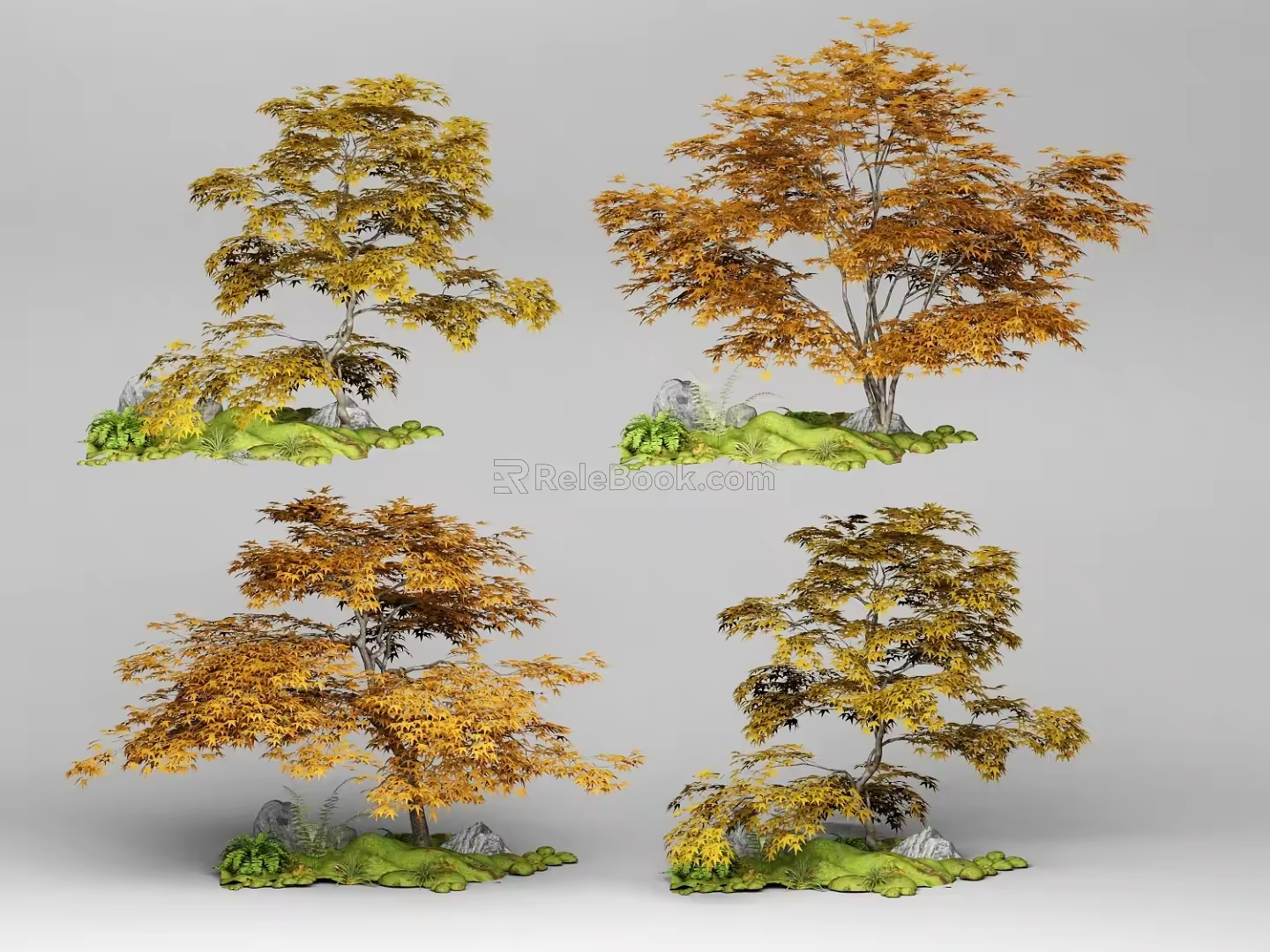 Tree Micro Landscape Plant Maple Leaf Spring Autumn Leaves 3d model