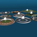 Various Circular Park Landscape Designs With Lawn Trees Paths And Water Features 3d model
